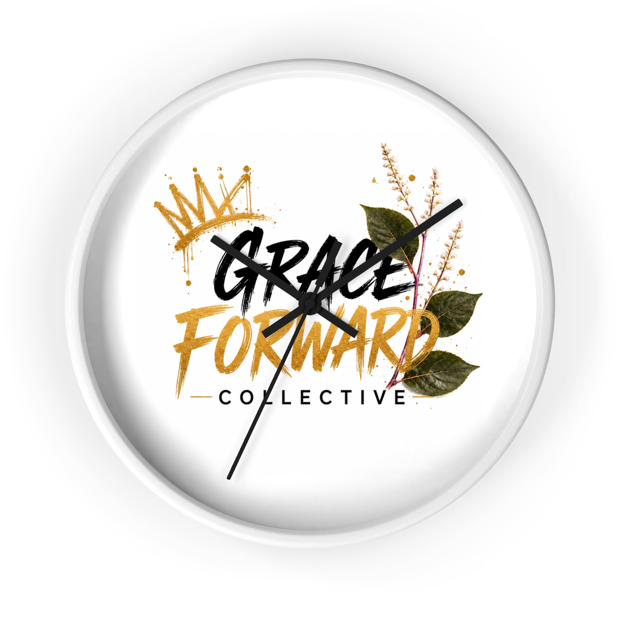 Grace Forward Collective Wall Clock — Inspirational Floral Crown Home Decor