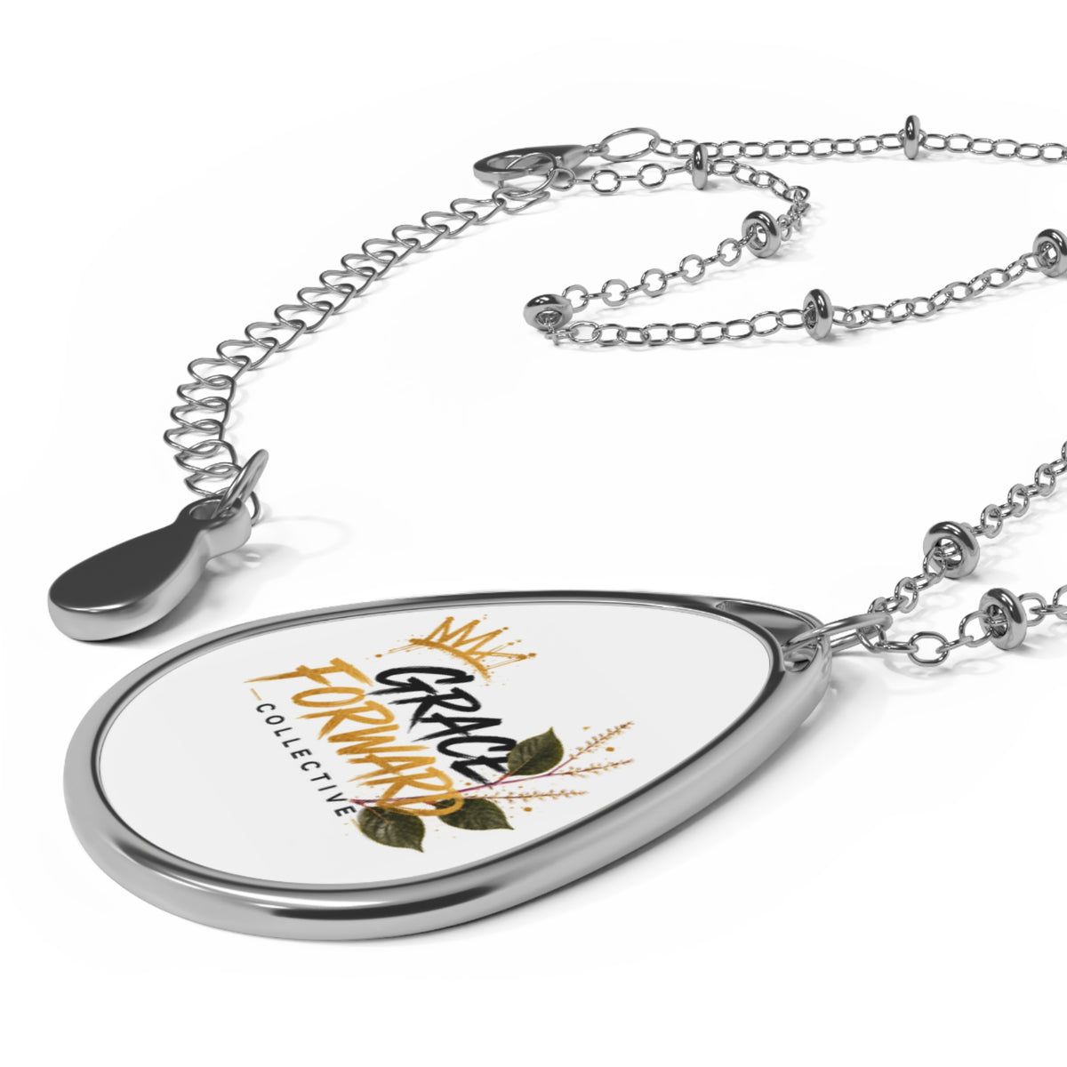 Oval Pendant Necklace — "Grace Forward Collective" Inspirational Silver Teardrop