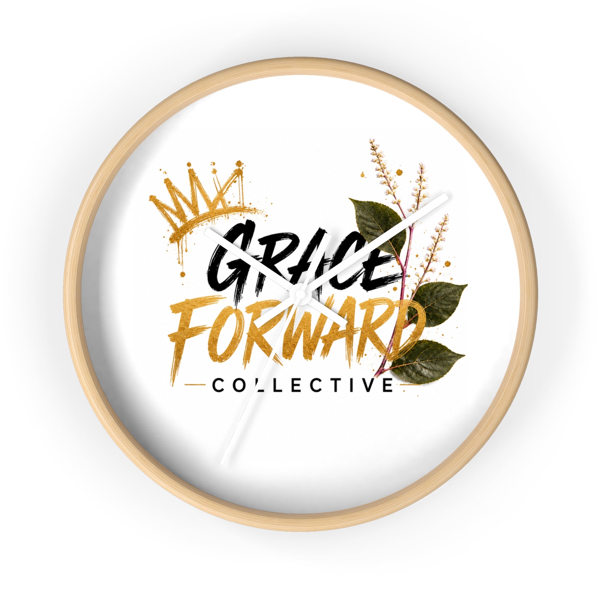Grace Forward Collective Wall Clock — Inspirational Floral Crown Home Decor