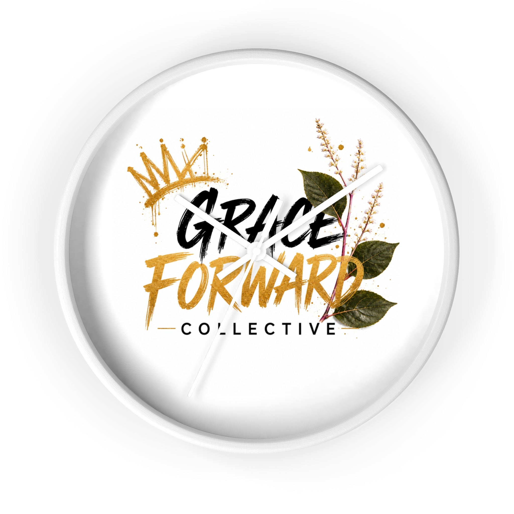 Grace Forward Collective Wall Clock — Inspirational Floral Crown Home Decor