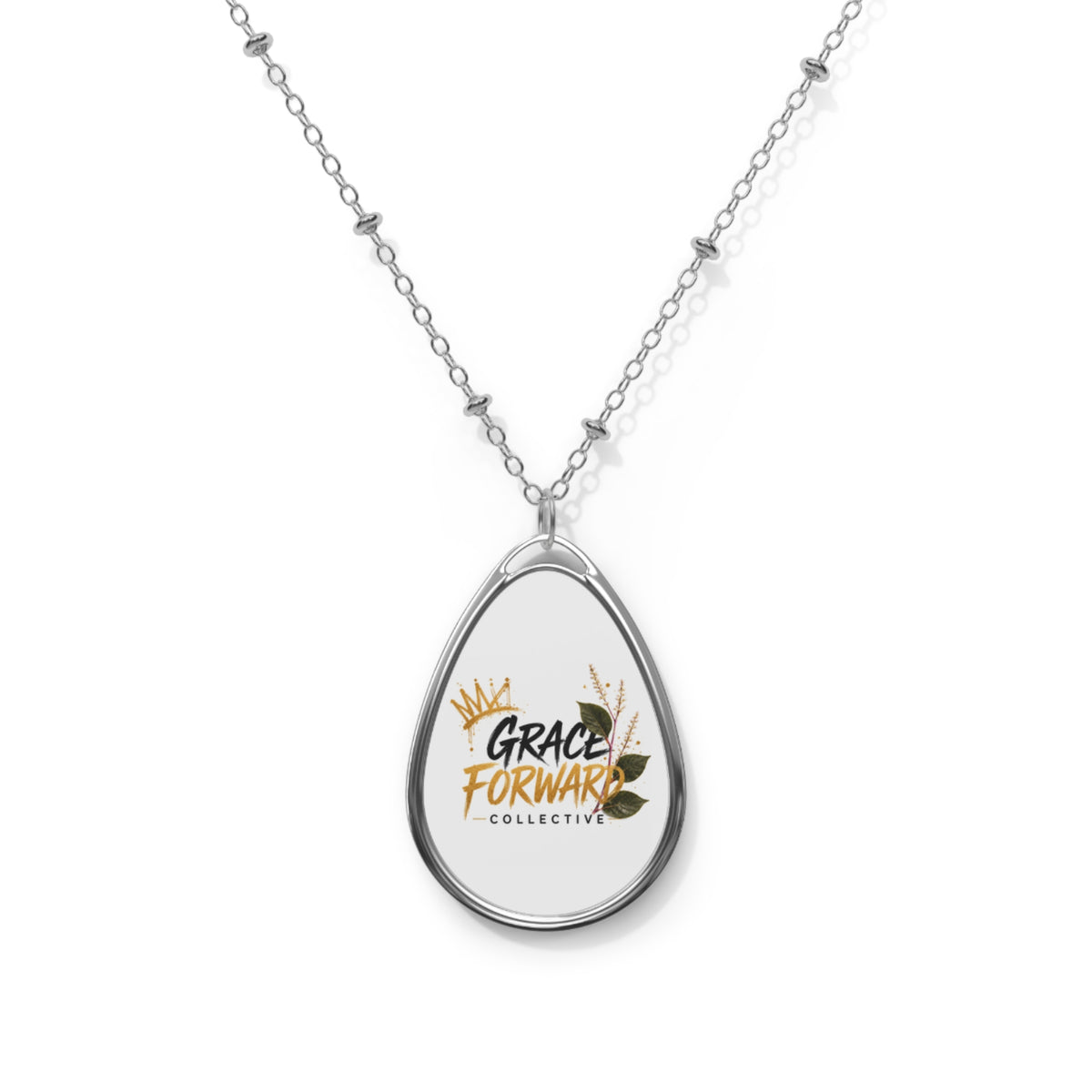 Oval Pendant Necklace — "Grace Forward Collective" Inspirational Silver Teardrop