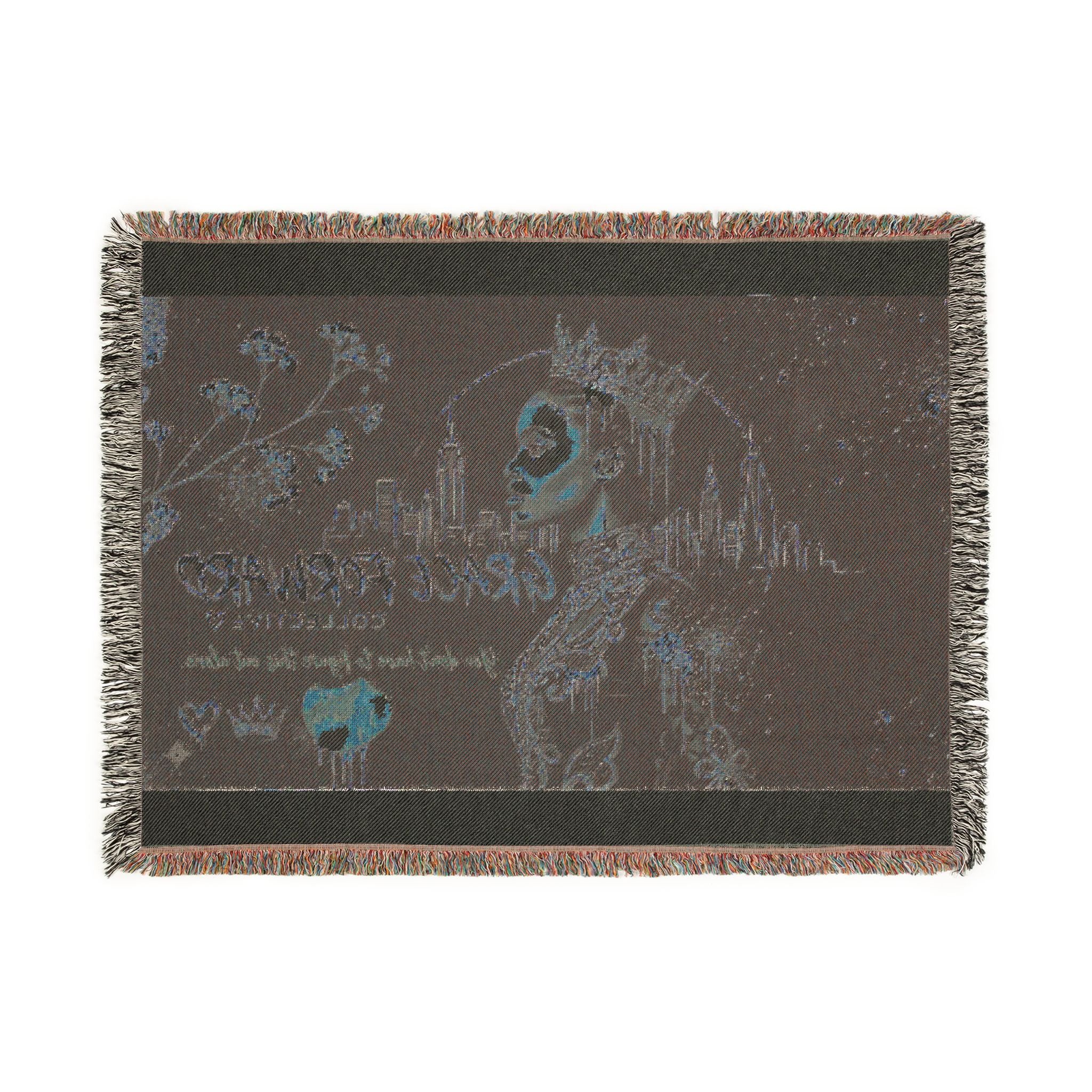 Grace Forward Woven Throw Blanket — Inspirational Black Queen Portrait Design