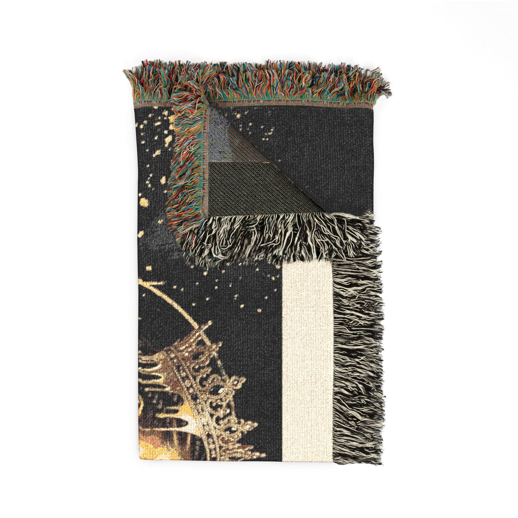 Grace Forward Woven Throw Blanket — Inspirational Black Queen Portrait Design