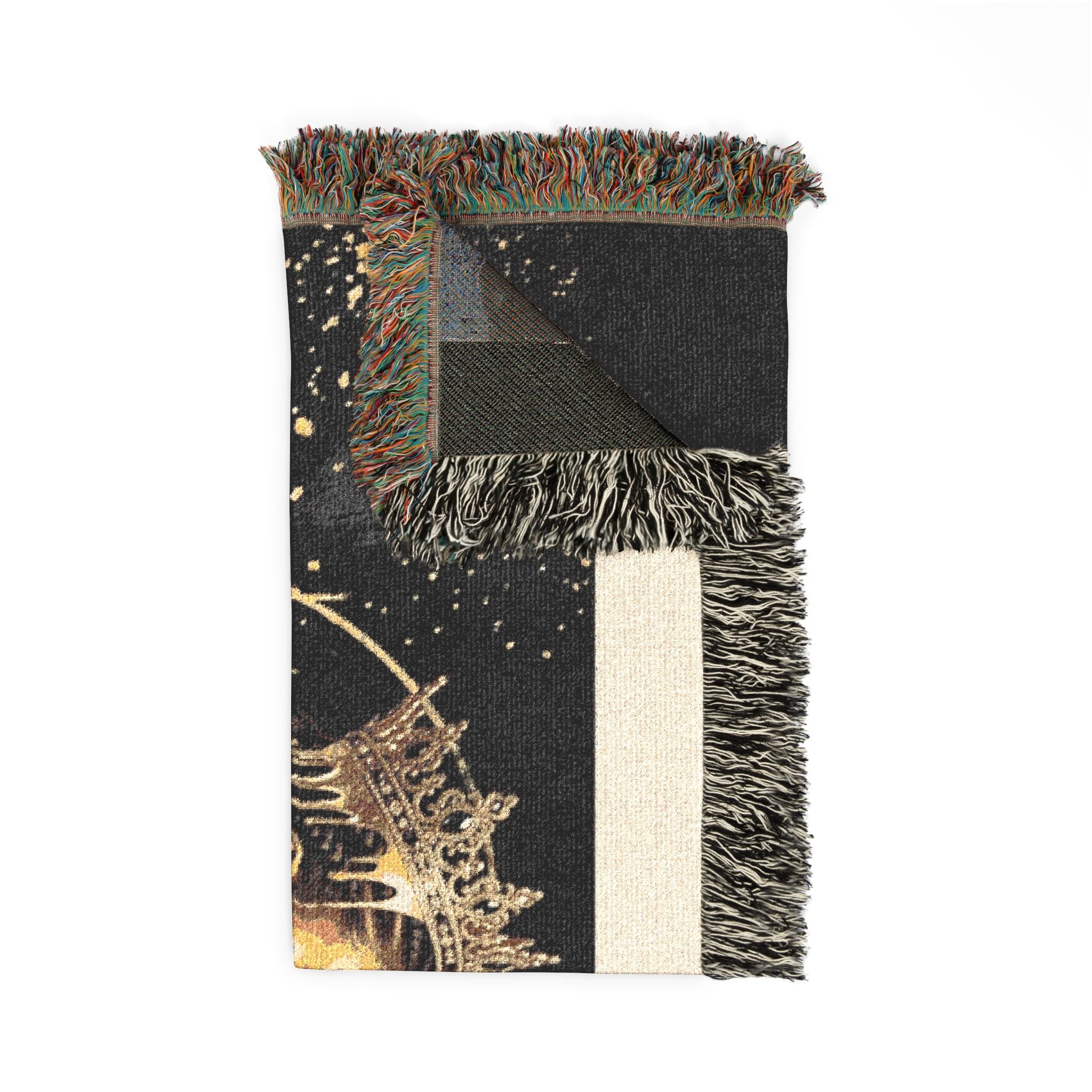 Grace Forward Woven Throw Blanket — Inspirational Black Queen Portrait Design