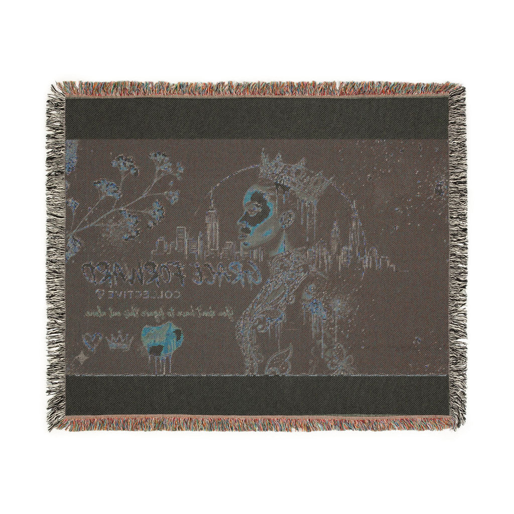 Grace Forward Woven Throw Blanket — Inspirational Black Queen Portrait Design