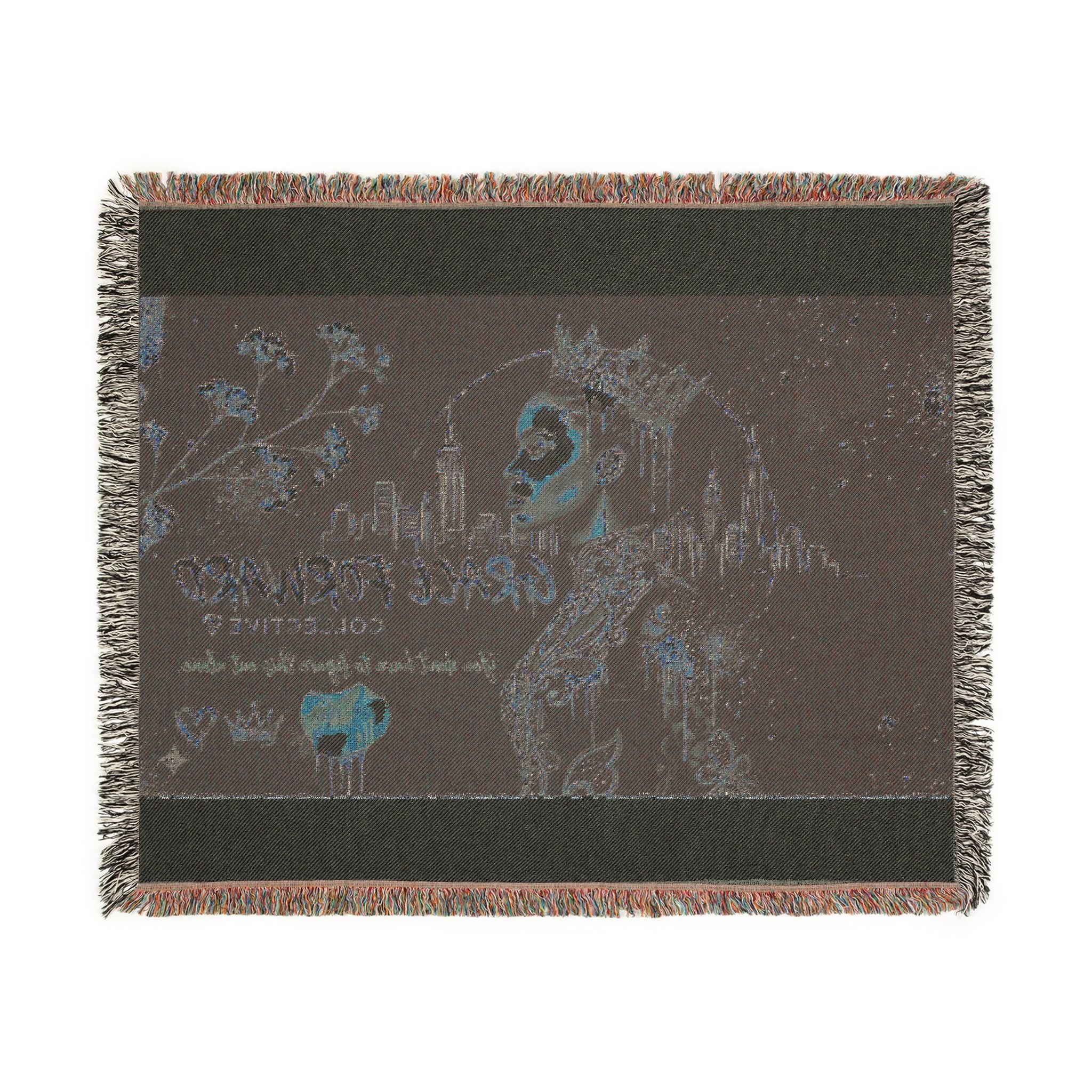 Grace Forward Woven Throw Blanket — Inspirational Black Queen Portrait Design