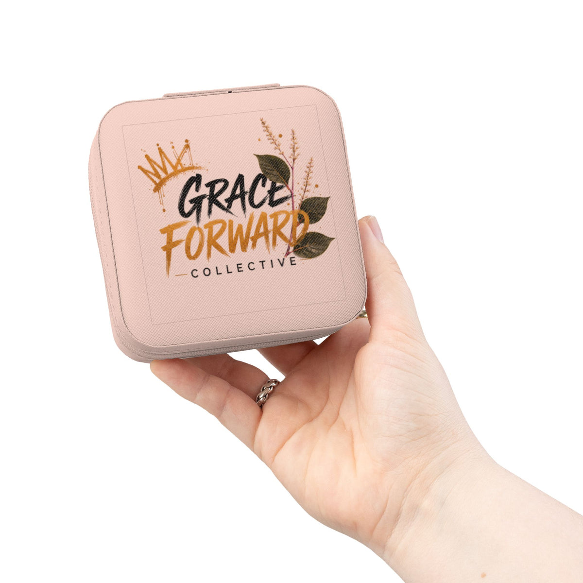 Compact Jewelry Travel Case - 'Grace Forward' Personalized Pink Organizer
