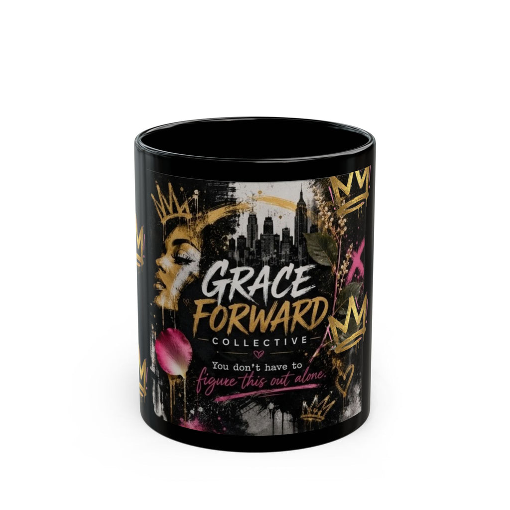 Grace Forward Collective Black Mug — 'You don't have to figure this out alone' Inspirational Coffee Cup