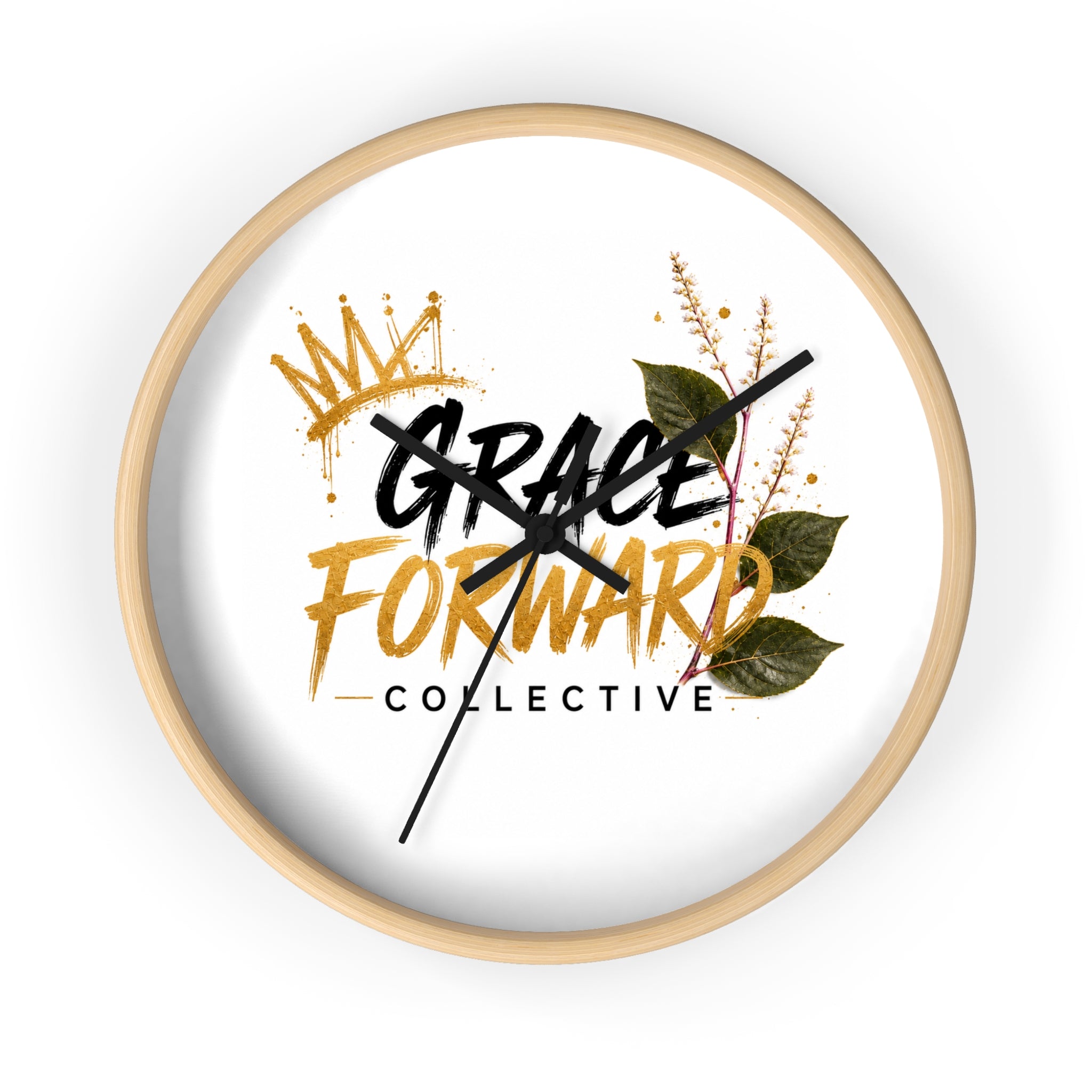 Grace Forward Collective Wall Clock — Inspirational Floral Crown Home Decor