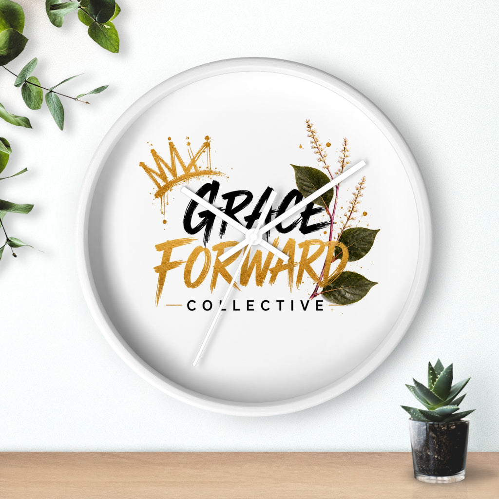 Grace Forward Collective Wall Clock — Inspirational Floral Crown Home Decor