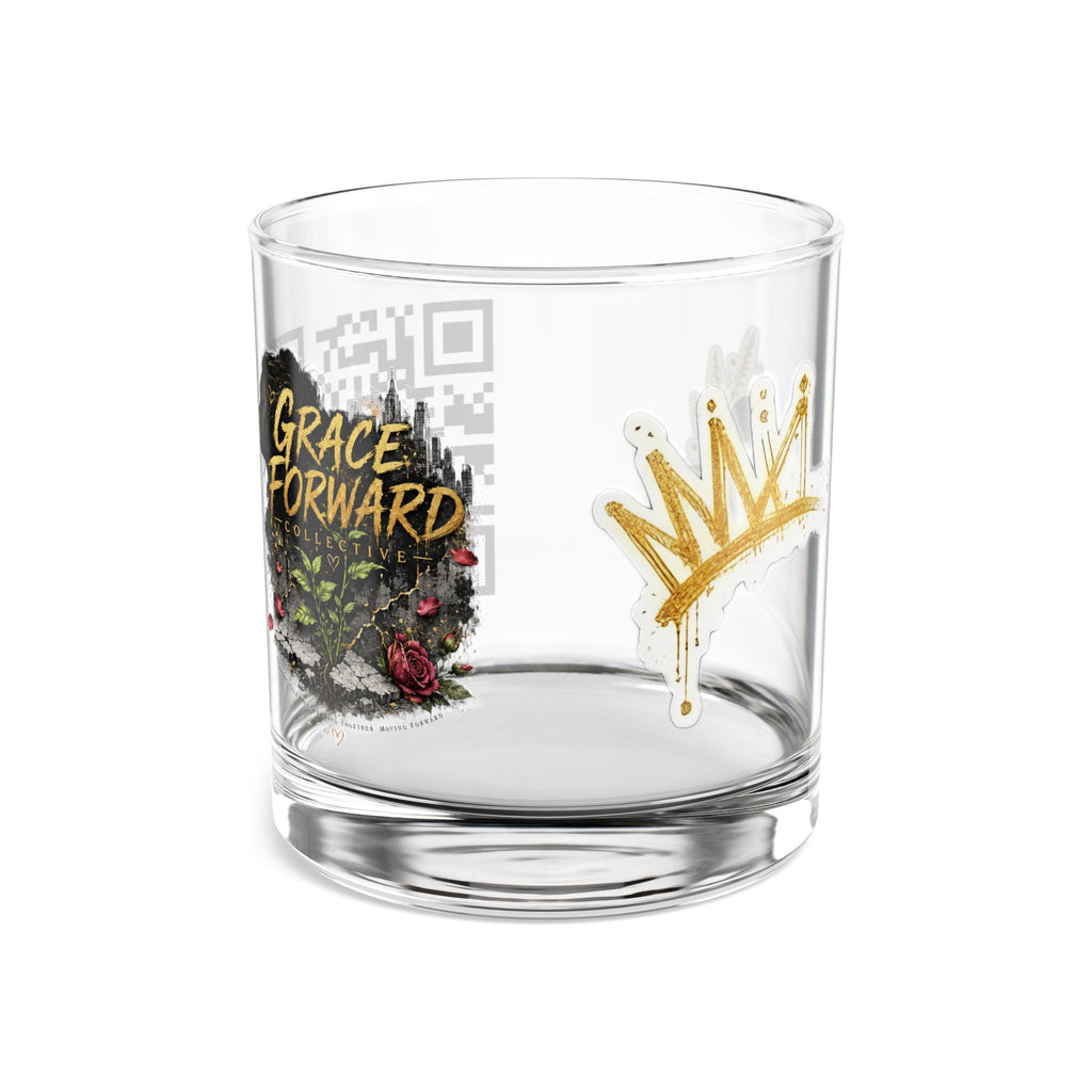 10oz Rocks Glass — 'Grace Forward' Floral Whiskey Glass with Gold Crown