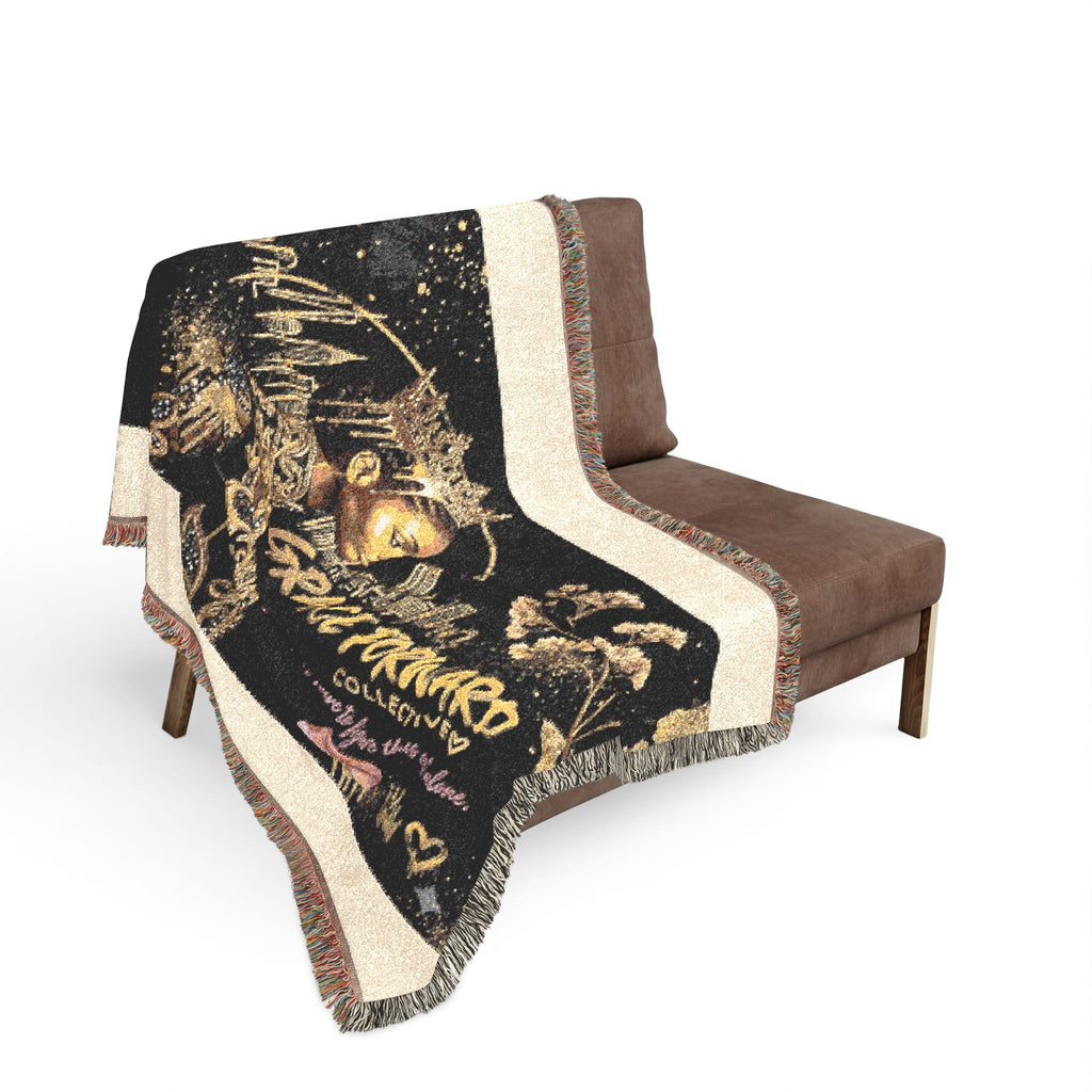 Grace Forward Woven Throw Blanket — Inspirational Black Queen Portrait Design