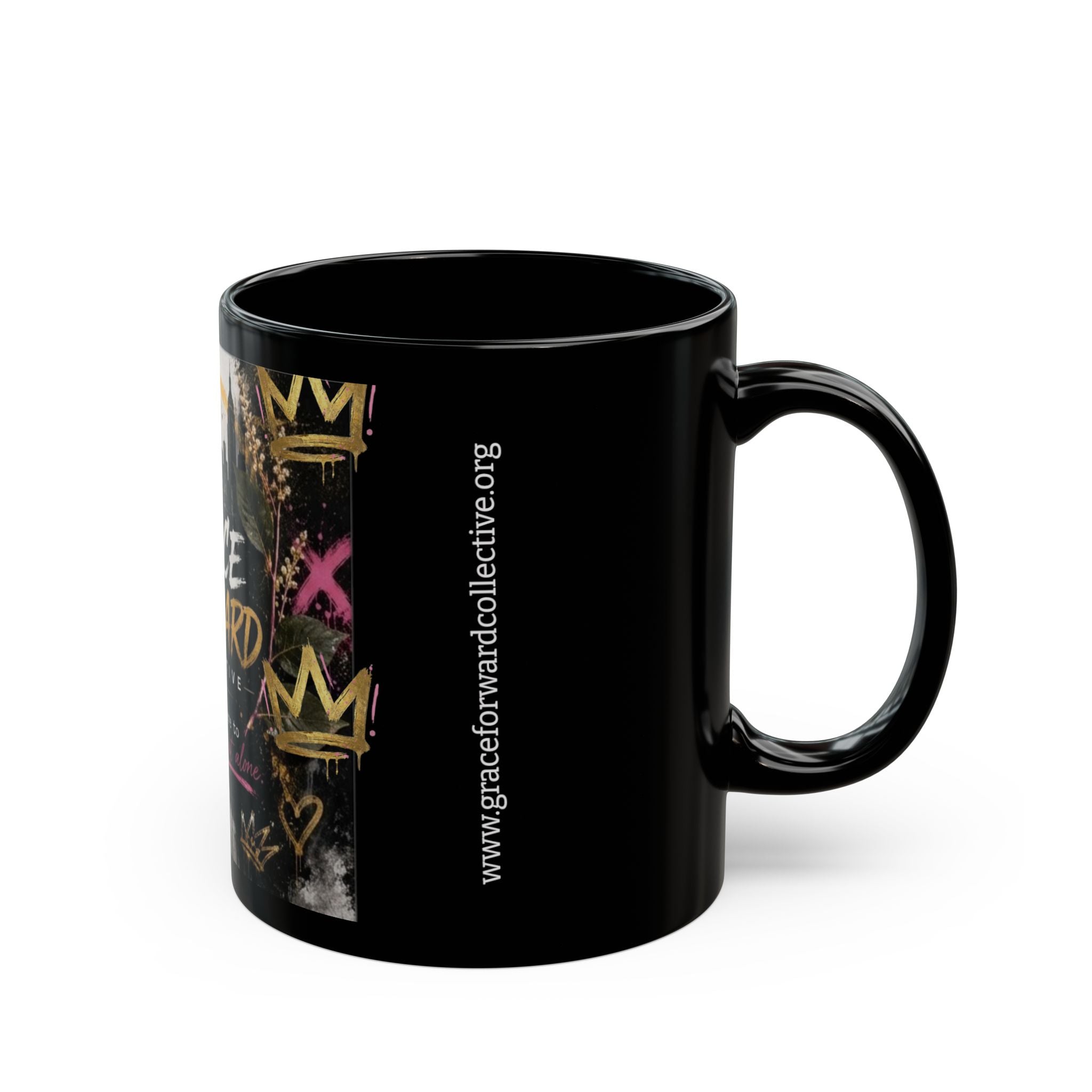 Grace Forward Collective Black Mug — 'You don't have to figure this out alone' Inspirational Coffee Cup