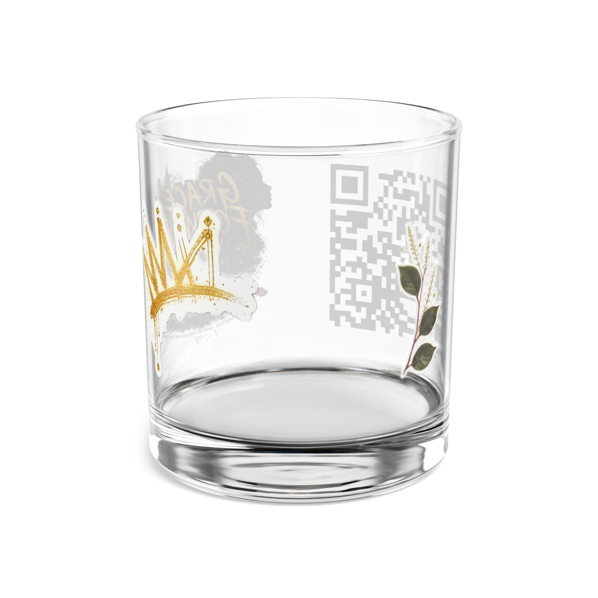 10oz Rocks Glass — 'Grace Forward' Floral Whiskey Glass with Gold Crown