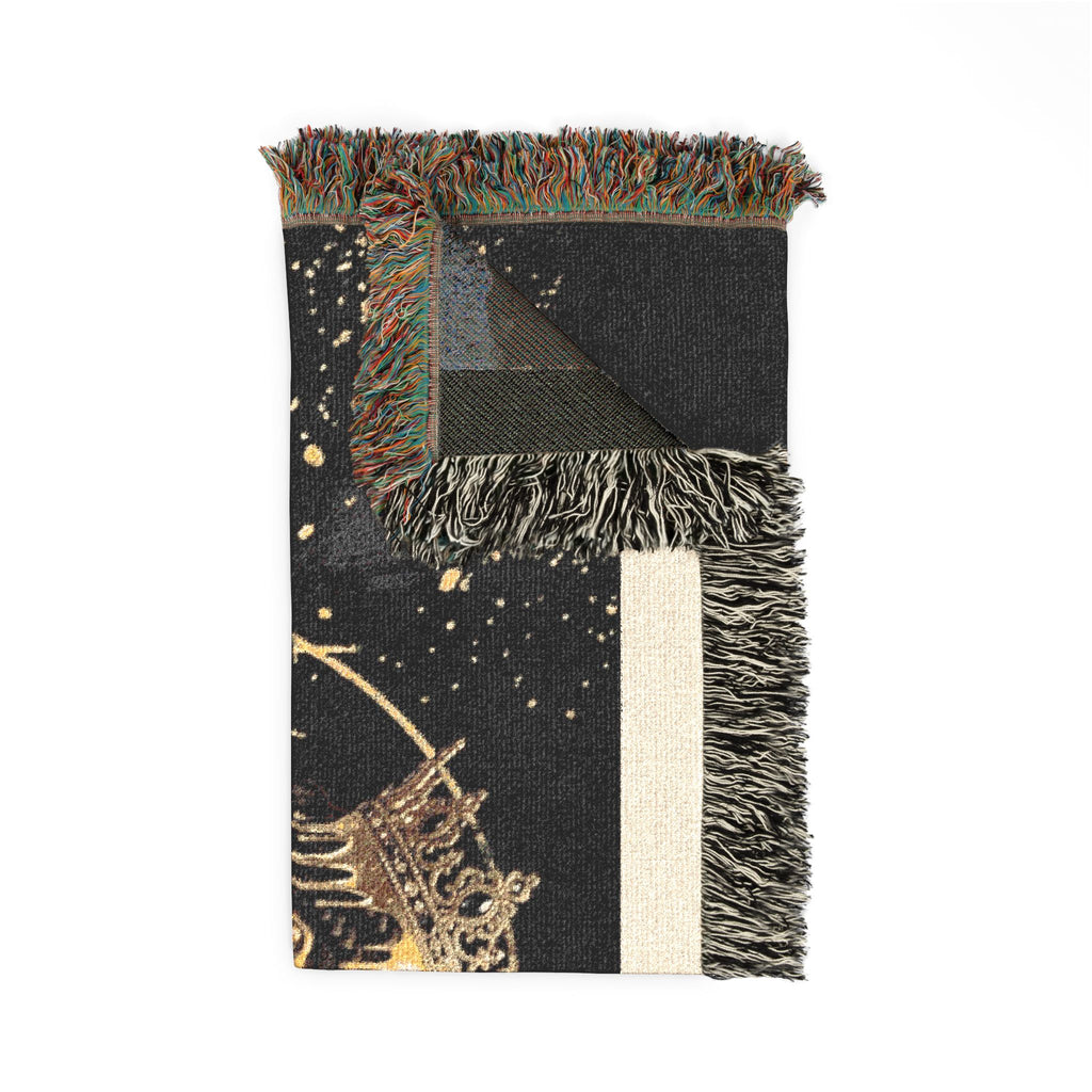 Grace Forward Woven Throw Blanket — Inspirational Black Queen Portrait Design
