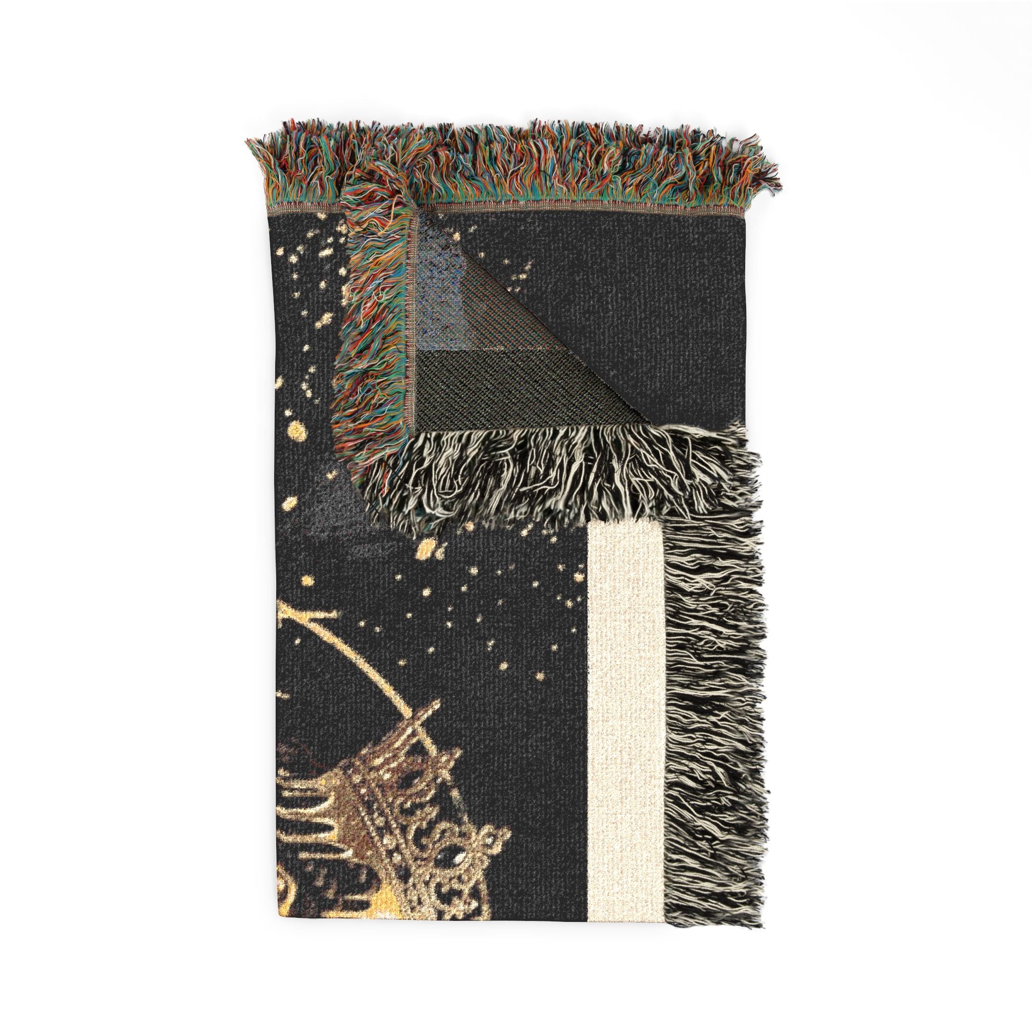Grace Forward Woven Throw Blanket — Inspirational Black Queen Portrait Design