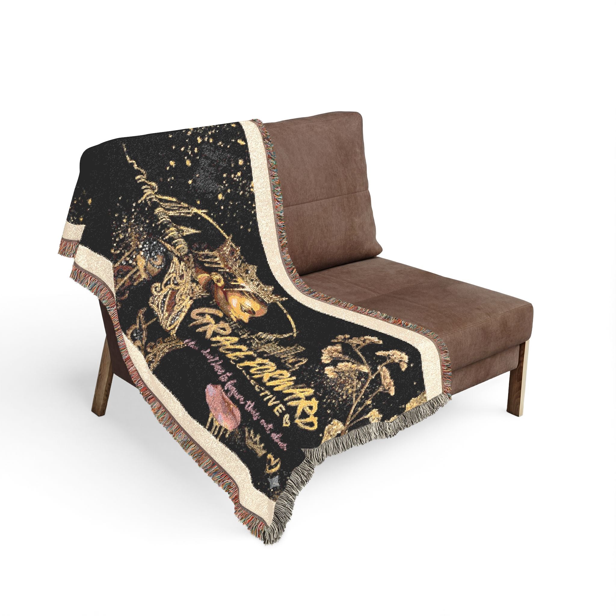Grace Forward Woven Throw Blanket — Inspirational Black Queen Portrait Design