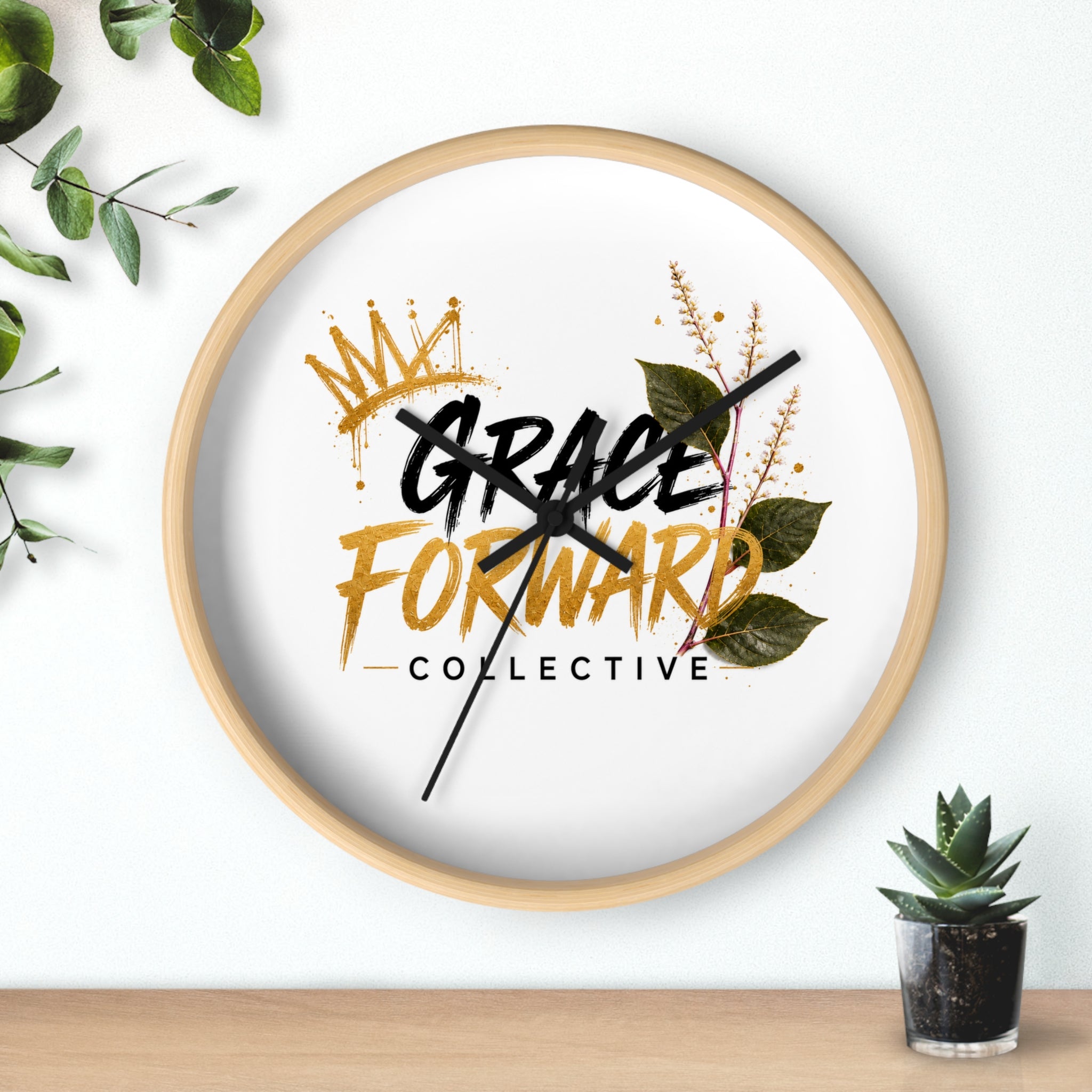 Grace Forward Collective Wall Clock — Inspirational Floral Crown Home Decor