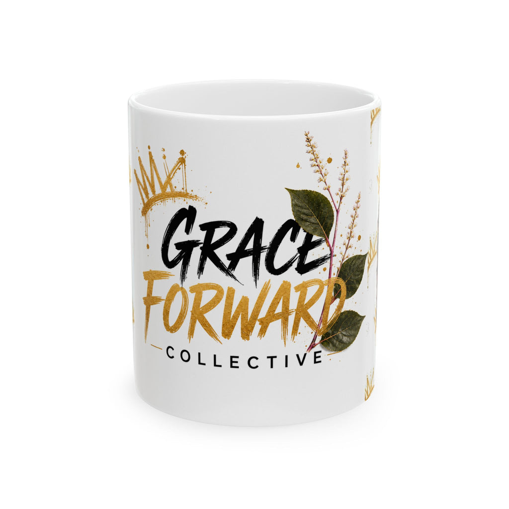 Grace Forward Collective Ceramic Mug - Inspirational Coffee Cup with Crown & Leaf Design (11oz, 15oz)