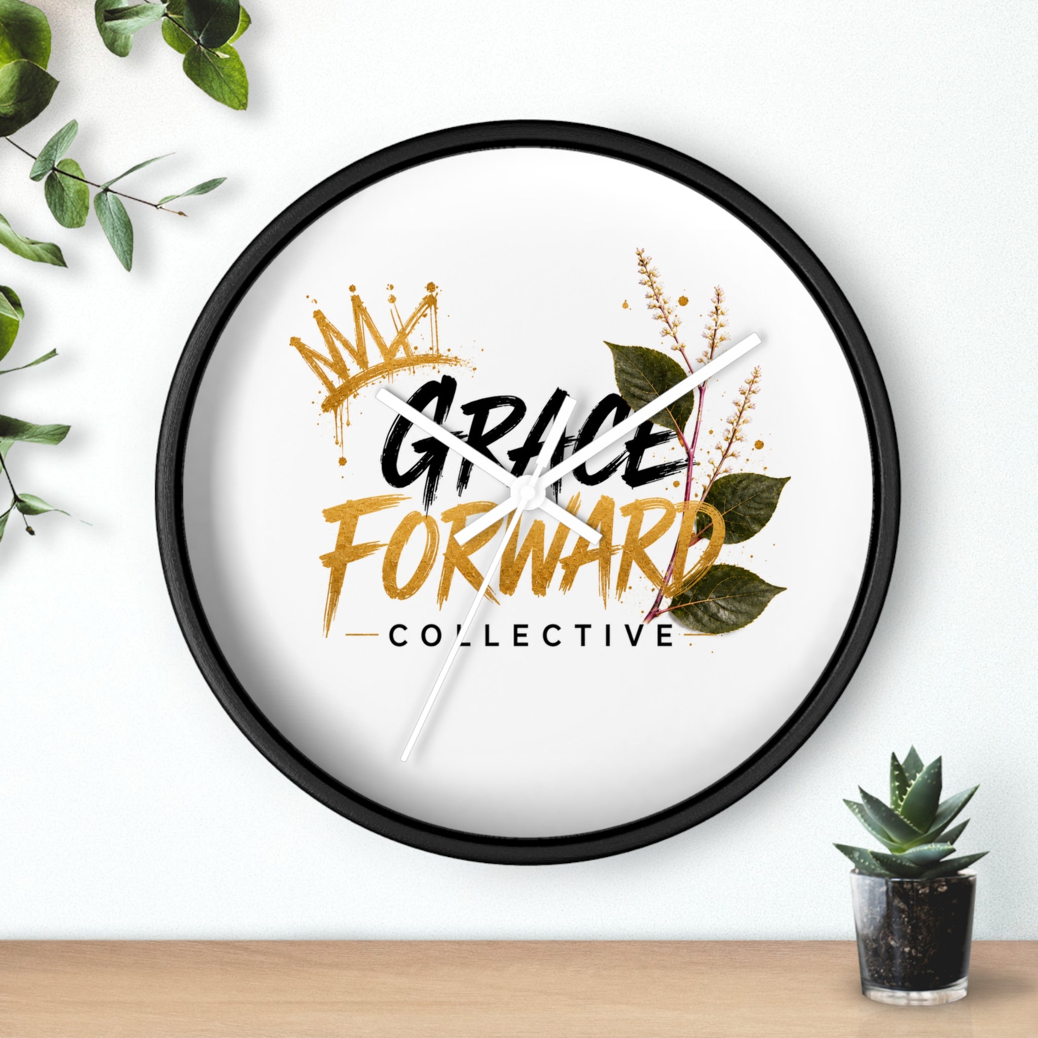 Grace Forward Collective Wall Clock — Inspirational Floral Crown Home Decor